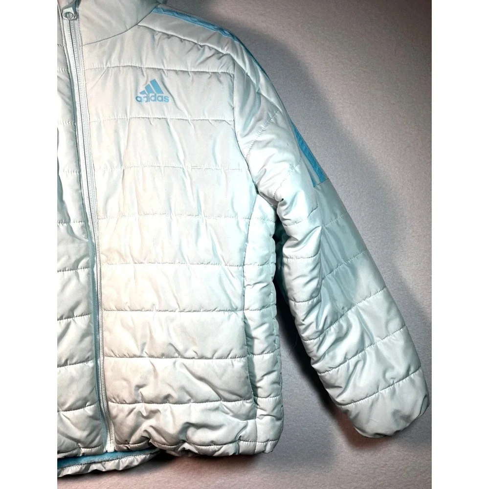 Adidas Light Blue Ski Jacket Fleece Lined Waterproof Hooded Winter Coat GIRL 7/8